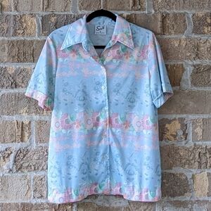Vintage 1970s Sodi of Miami Florida Pastel Floral Blouse
